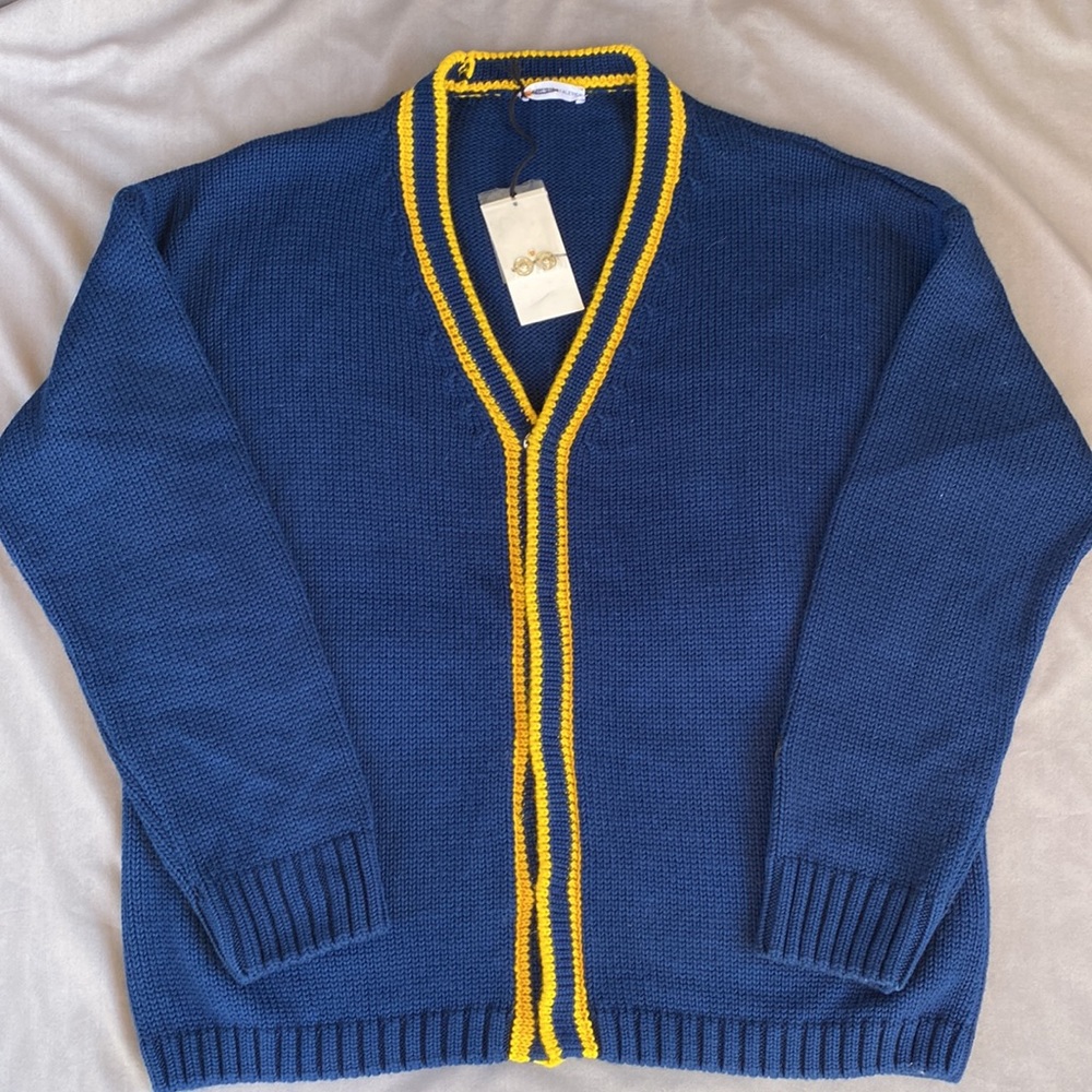 Nordstrom Bel Air Athletics Academy Crest Cardigan, Men’s Blue & Gold, Size XL - Picture 2 of 9